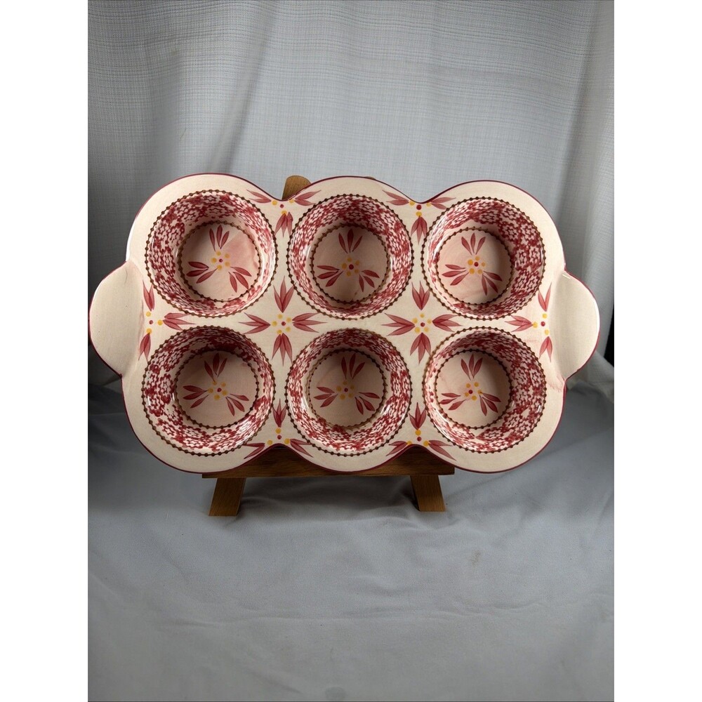 Temp-tations Old World Cranberry Red 6 Cup Muffin Cupcake Pan Bakeware 14.5"